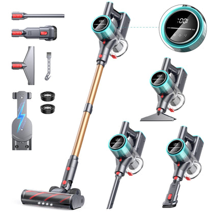 Cordless Vacuum Cleaner, 550W/45Kpa Cordless Stick Vacuum with LED Display, Max 60min Runtime Self-Standing Lightweight Vacuum Cleaner for Home Carpet Pet Hair and Hardfloor