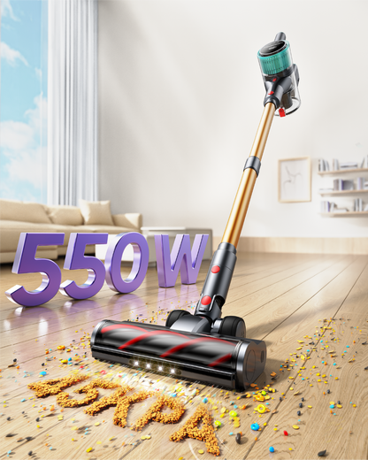 Cordless Vacuum Cleaner, 550W/45Kpa Cordless Stick Vacuum with LED Display, Max 60min Runtime Self-Standing Lightweight Vacuum Cleaner for Home Carpet Pet Hair and Hardfloor