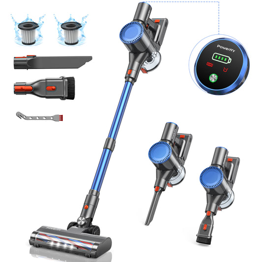 Powerffy 400W/30Kpa Cordless Vacuum Cleaner, 45 mins Rechargeable Stick Vacuum with 1.2 L Dust Cup,80000Rmp Powerful Motor Handheld Stick Vacuum for Hard Floor,Carpet and Pet Hair (N10)